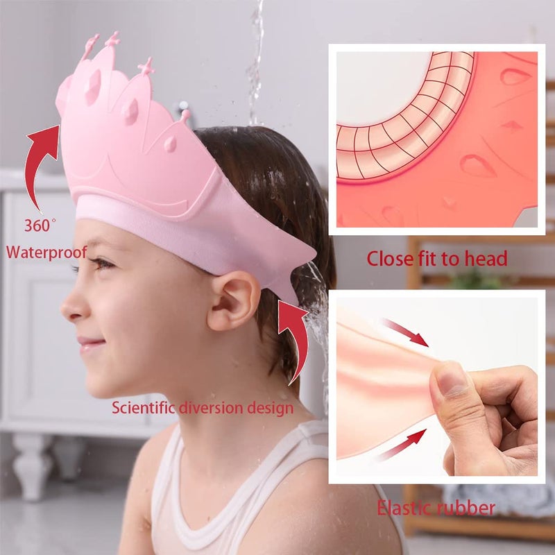 Thcbme Baby Shower Cap Shield, Baby bath set shower cap/water cup/massage brush,Visor Hat for Eye and Ear Protection for 0-9 Years Old Children,Cute Crown Shape Makes the Baby Bath More Fun (Pink) - Image 4